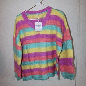 Color Pop Striped Knit Sweatshirt – Size L, NWT